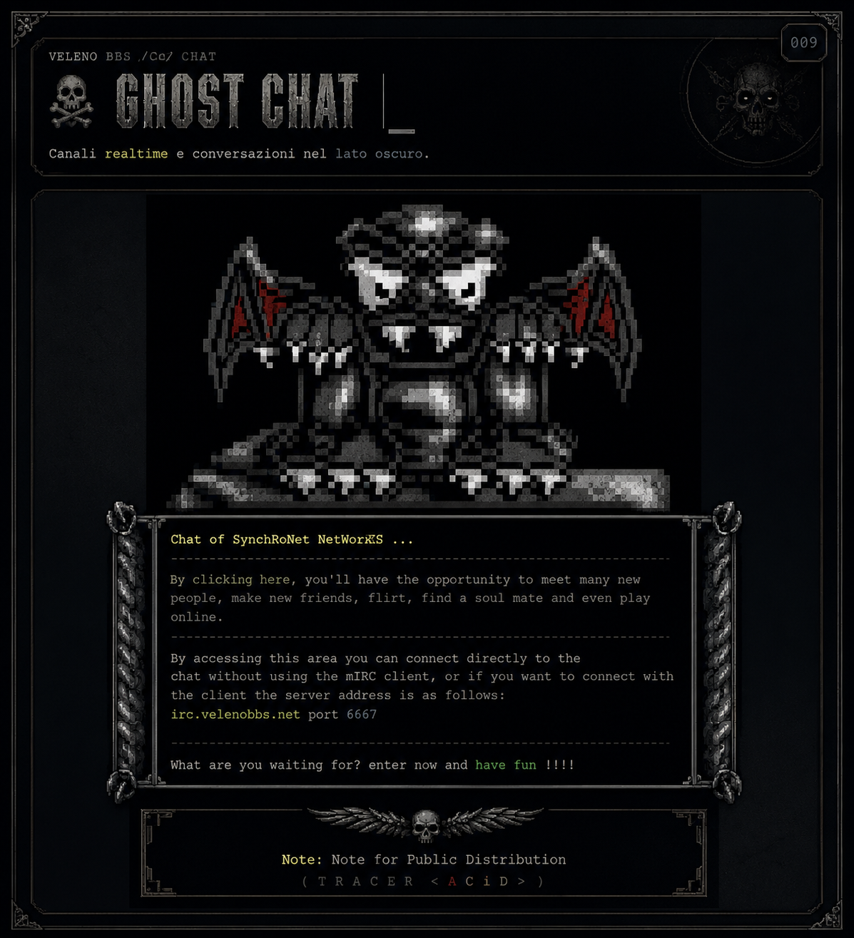 Ghost Chat IRC Veleno BBS horror terminal interface
