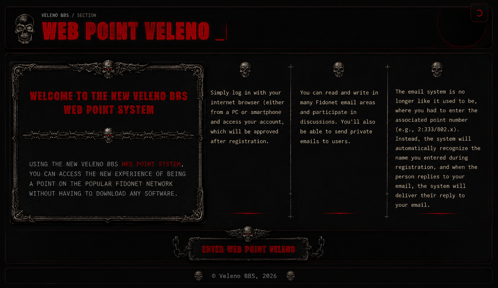 Web Point Veleno gothic BBS interface